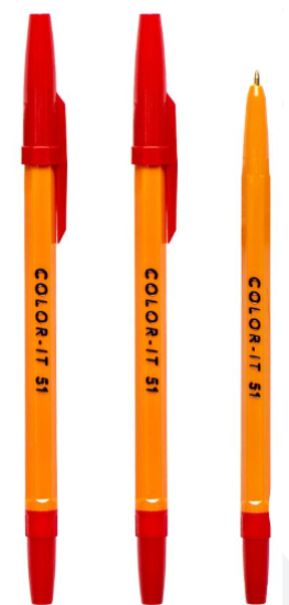  Зображення Ручка шариковая COLOR-IT CR51-50 красная 