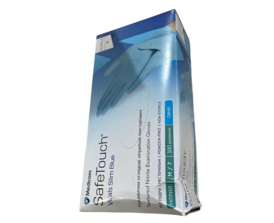  Зображення Рукавички Medicom SafeTouch Vitals Slim М 3.0g(голубі) пошкоджена упак.) 
