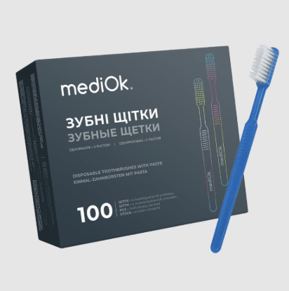  Зображення Одноразова зубна щітка з пастою MediOk (блакитна) 