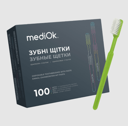 Зображення Одноразова зубна щітка з пастою MediOk (лайм) 
