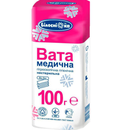  Зображення Вата "Білосніжка" Зиг-заг стрічка 100г (нестерильна) 