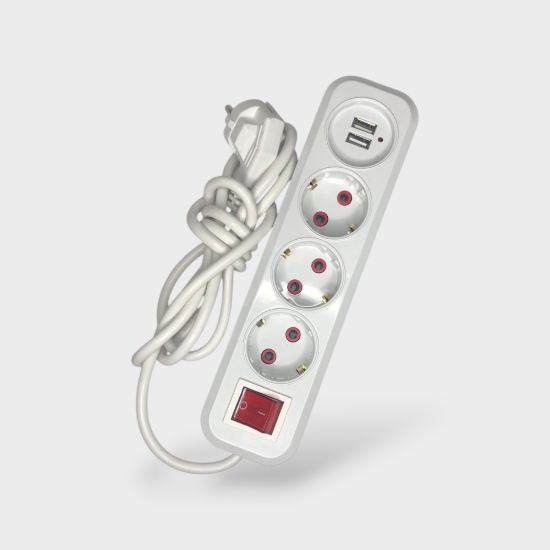 Зображення Подовжувач 3 розетки+2USB 2м 2417 