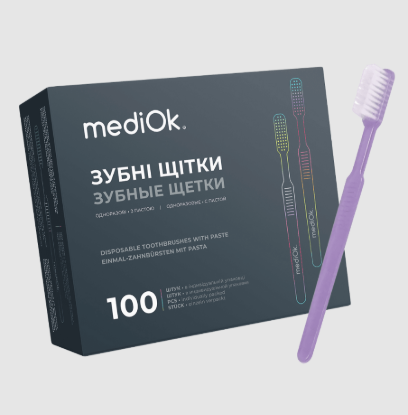  Зображення Одноразова зубна щітка з пастою MediOk (лілова) 